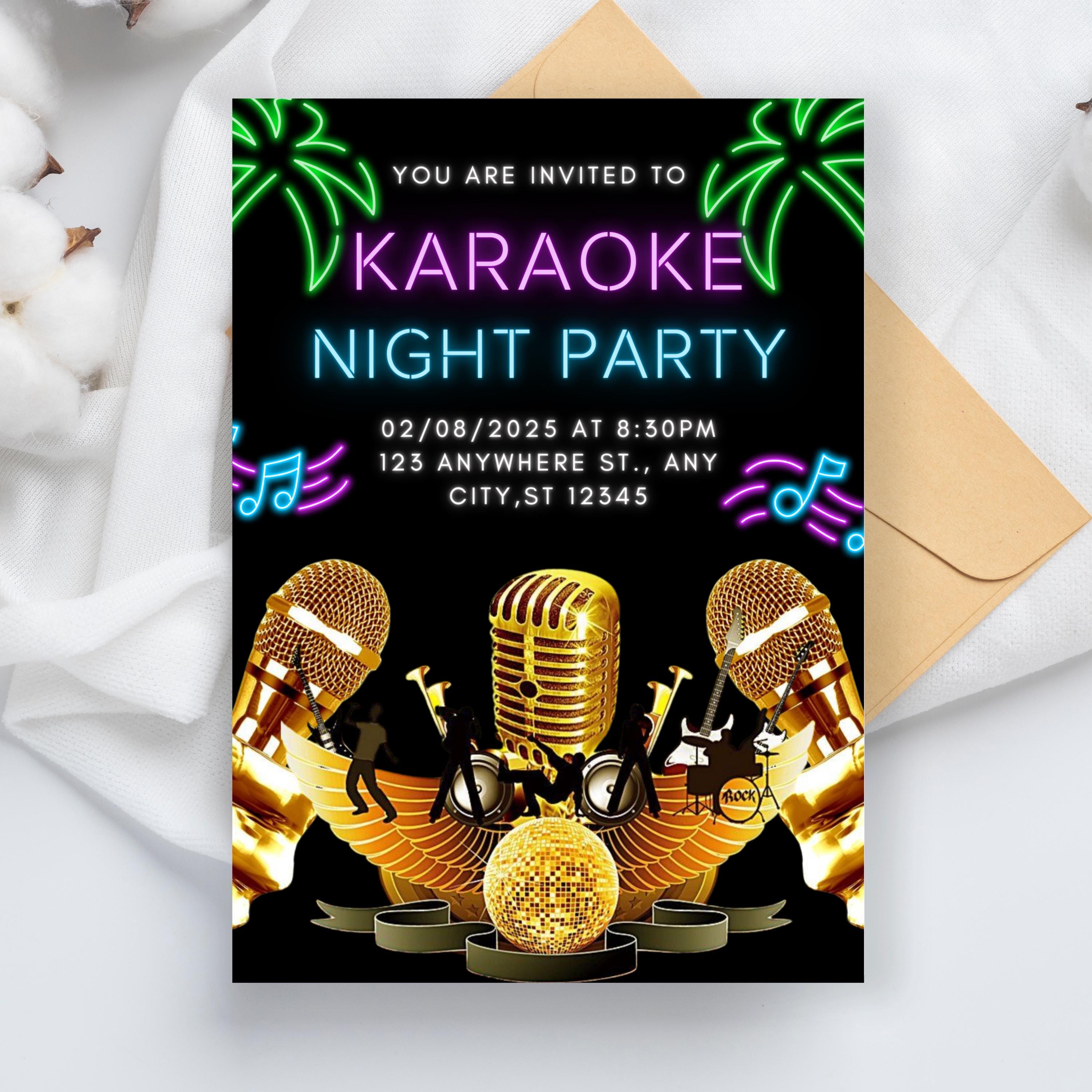 Editable Karaoke Party Birthday Invitation, Glow Karaoke birthday party neon singing music party invite Karaoke and glow instant download
