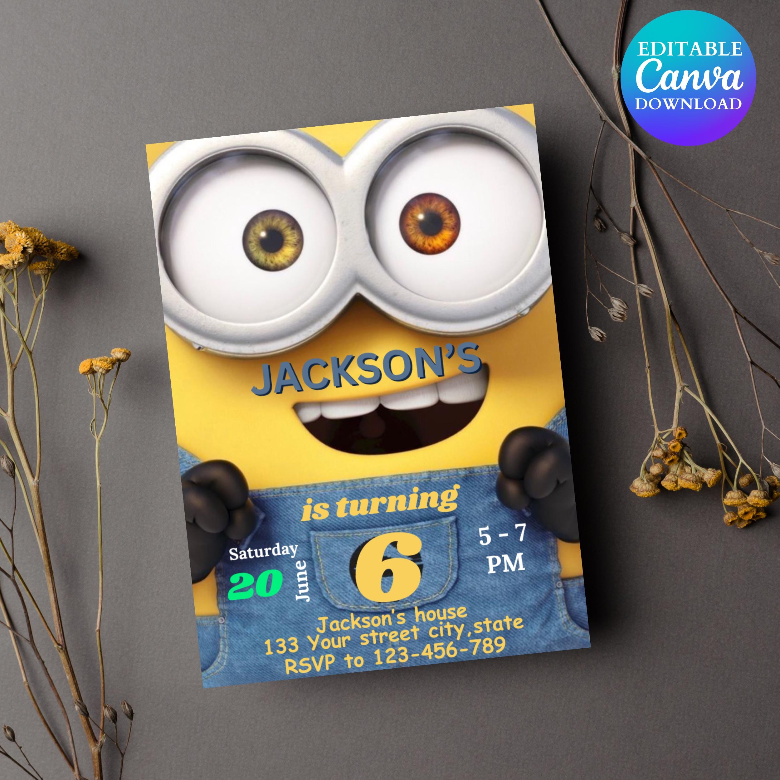 Editable Minions Birthday Party Invitation Template for Kids / Kids Minion Party Invitation Template / Kids Birthday Party Invitation