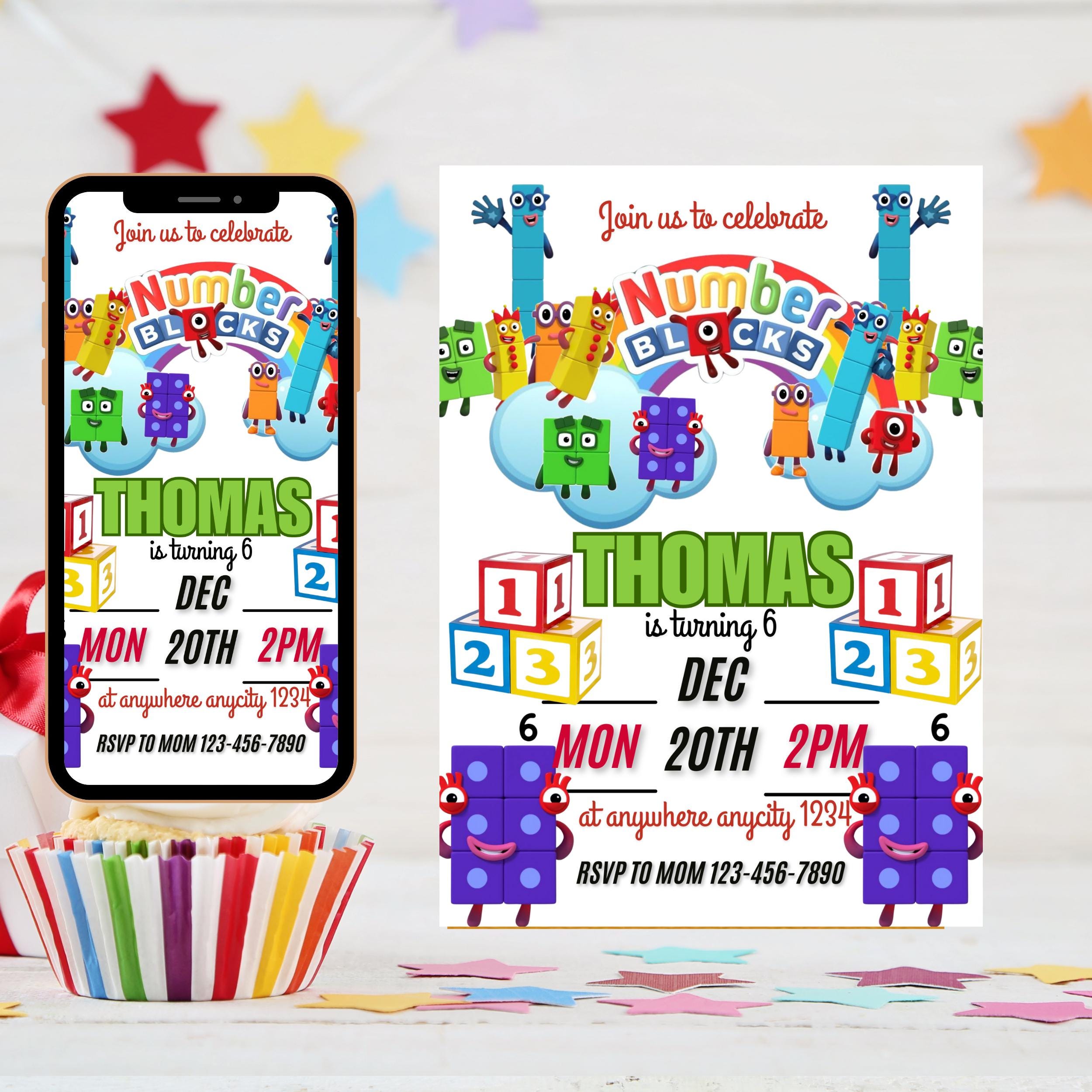 Editable Number blocks, Birthday Invitation, Number blocks Birthday Party, Building Blocks Birthday Party, Learn numbers First Second party