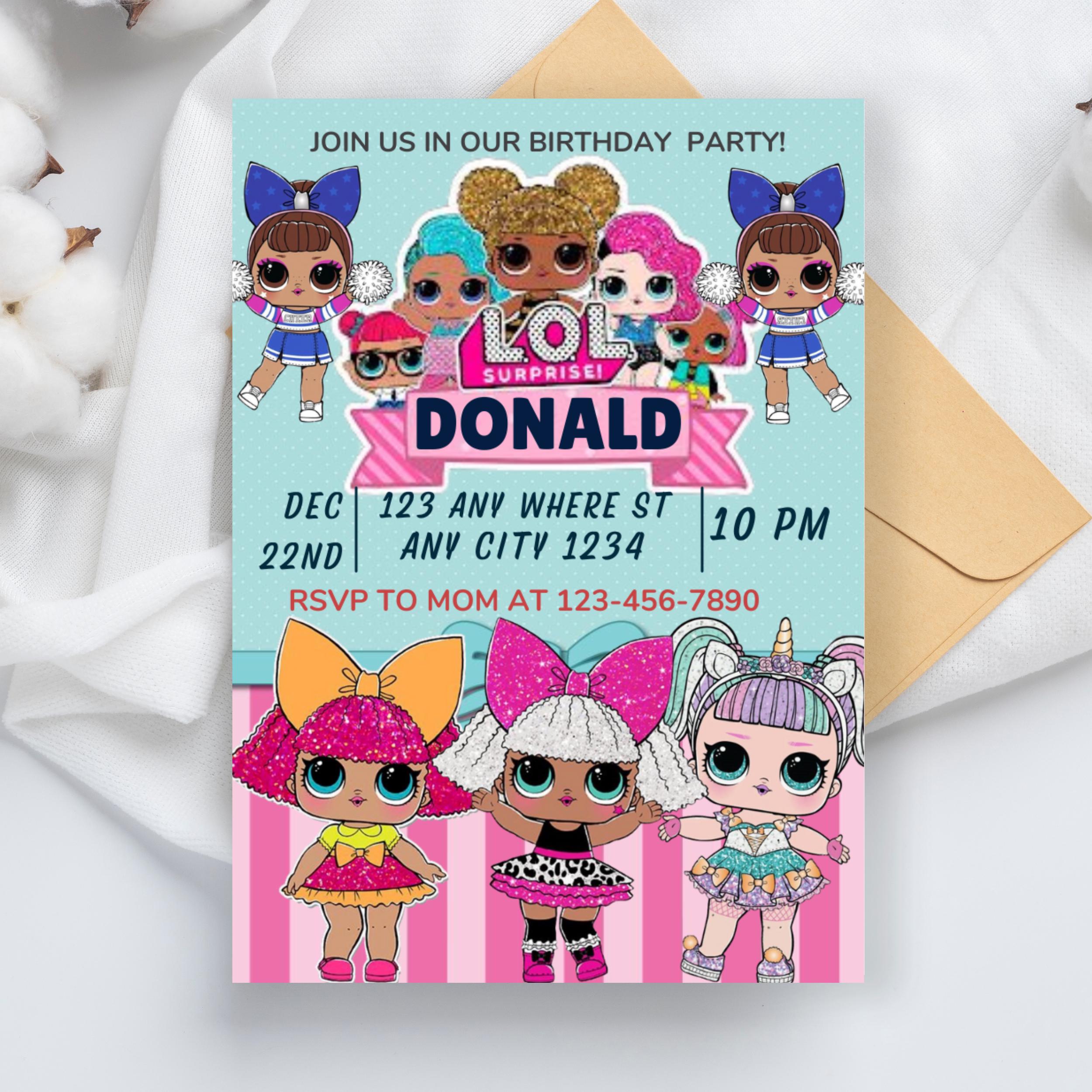 Editable Doll Birthday Surprise Girls Invitation, Surprise Doll Printable Invitation, Glam Fashion Dolls Invite, Suprise Doll Birthday