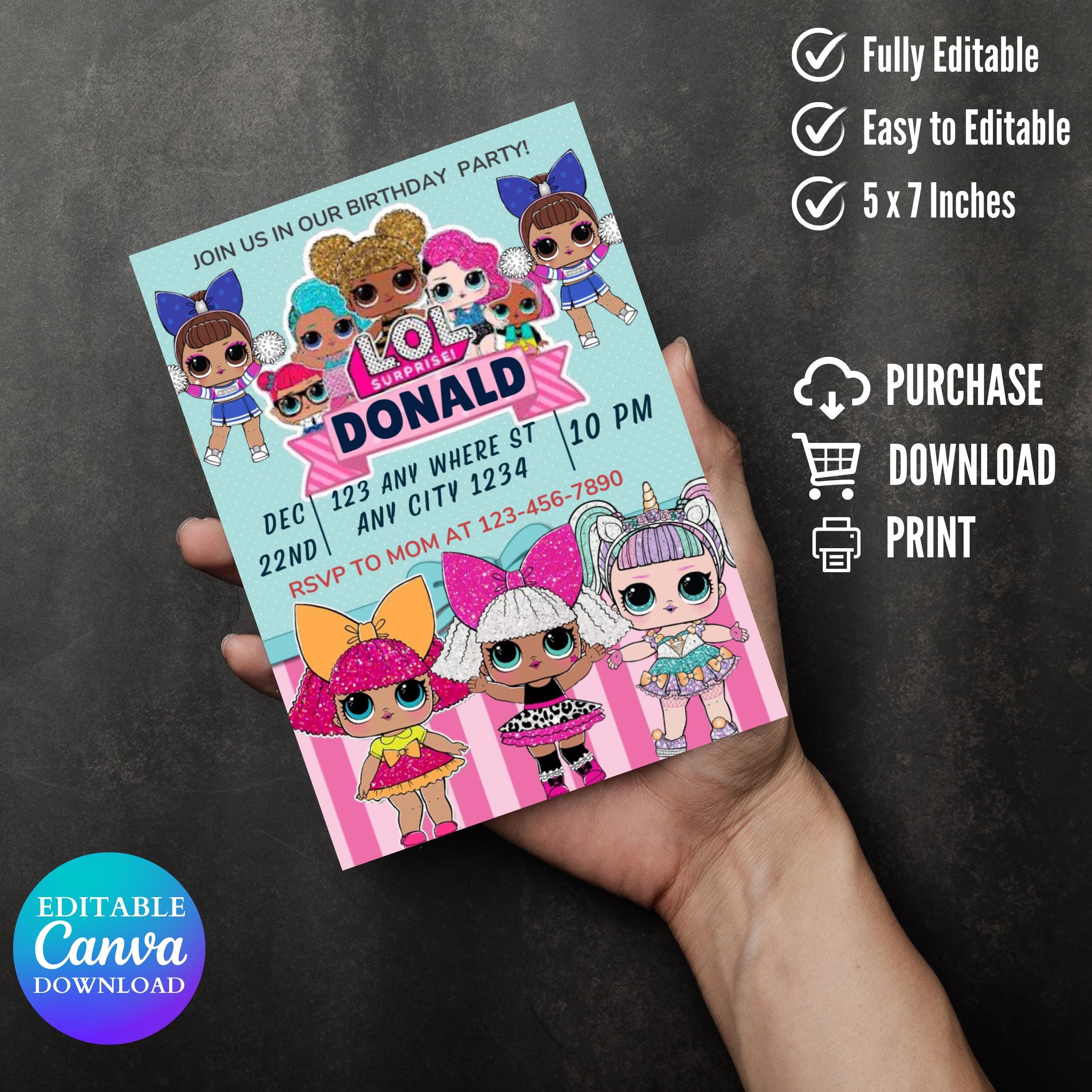 Editable Doll Birthday Surprise Girls Invitation, Surprise Doll Printable Invitation, Glam Fashion Dolls Invite, Suprise Doll Birthday