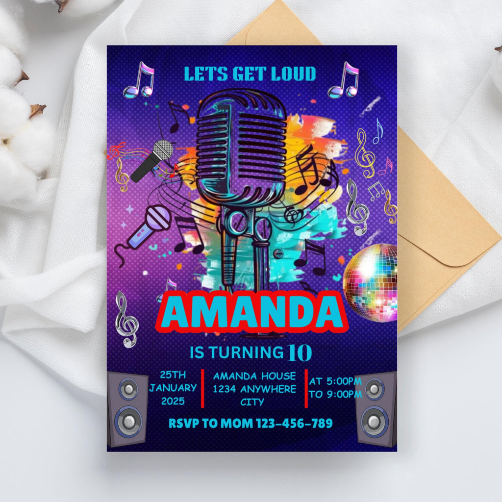 Karaoke Party Birthday Invitation, Glow Karaoke Birthday Party, Neon Singing Music Party Invite, Karaoke and Glow CANVA