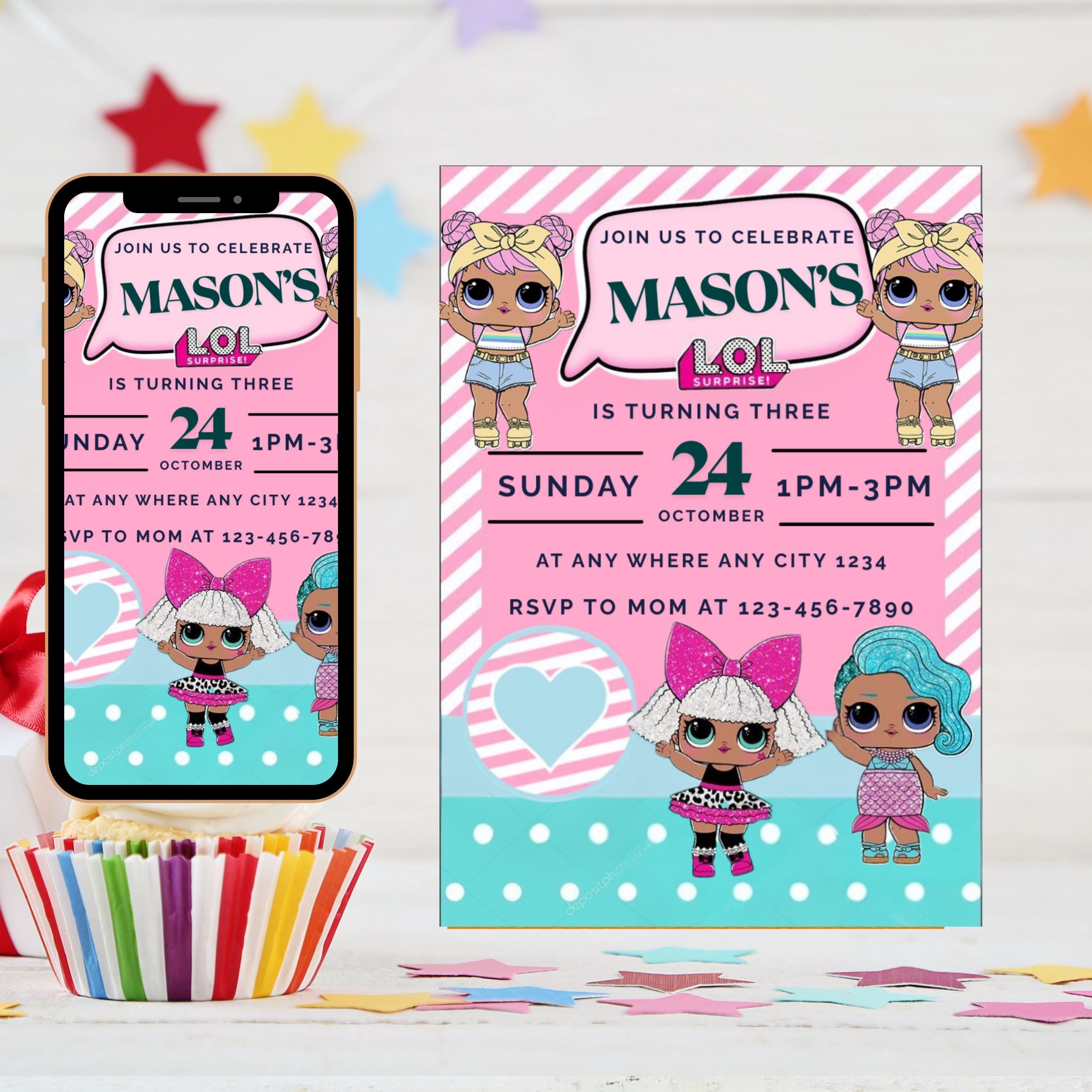 Little Doll Birthday Invitation, Pink Doll Birthday Party Invitation, doll Invitation Kid Birthday, Little Pink Doll Birthday Invitation