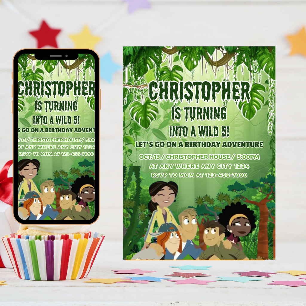 Editable Photo Mobile Wild Kratts Birthday Invitation Template, Birthday Party Invitations, Digital Kids Party Invite, Evite Bday Card