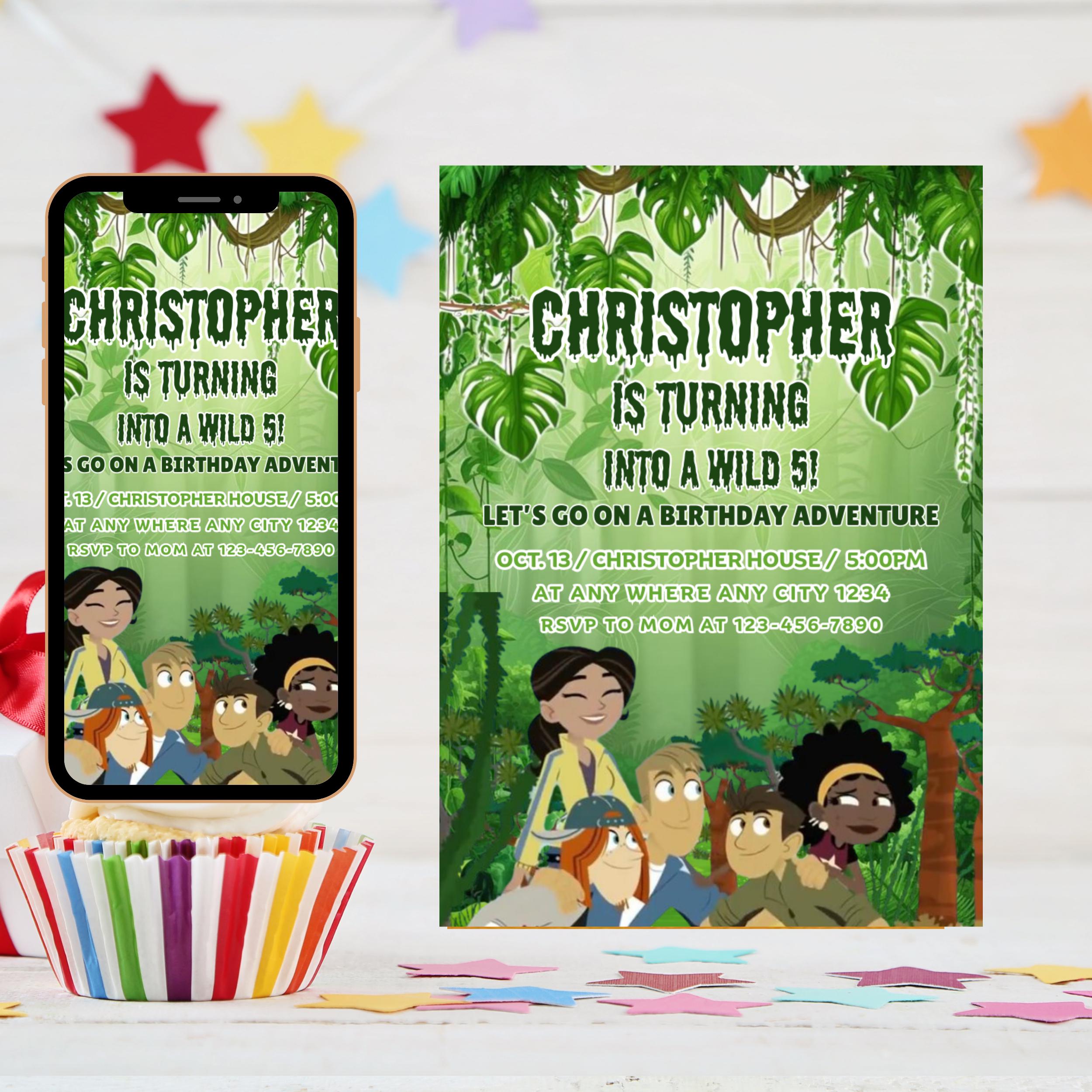 Editable Photo Mobile Wild Kratts Birthday Invitation Template, Birthday Party Invitations, Digital Kids Party Invite, Evite Bday Card