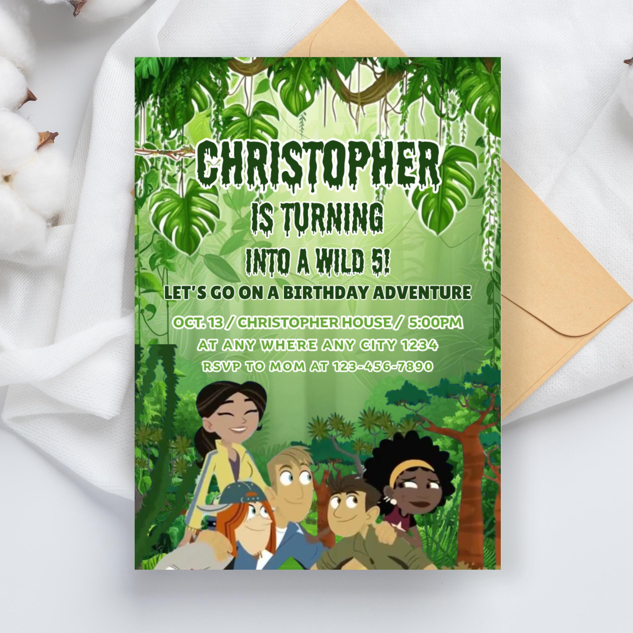Editable Photo Mobile Wild Kratts Birthday Invitation Template, Birthday Party Invitations, Digital Kids Party Invite, Evite Bday Card