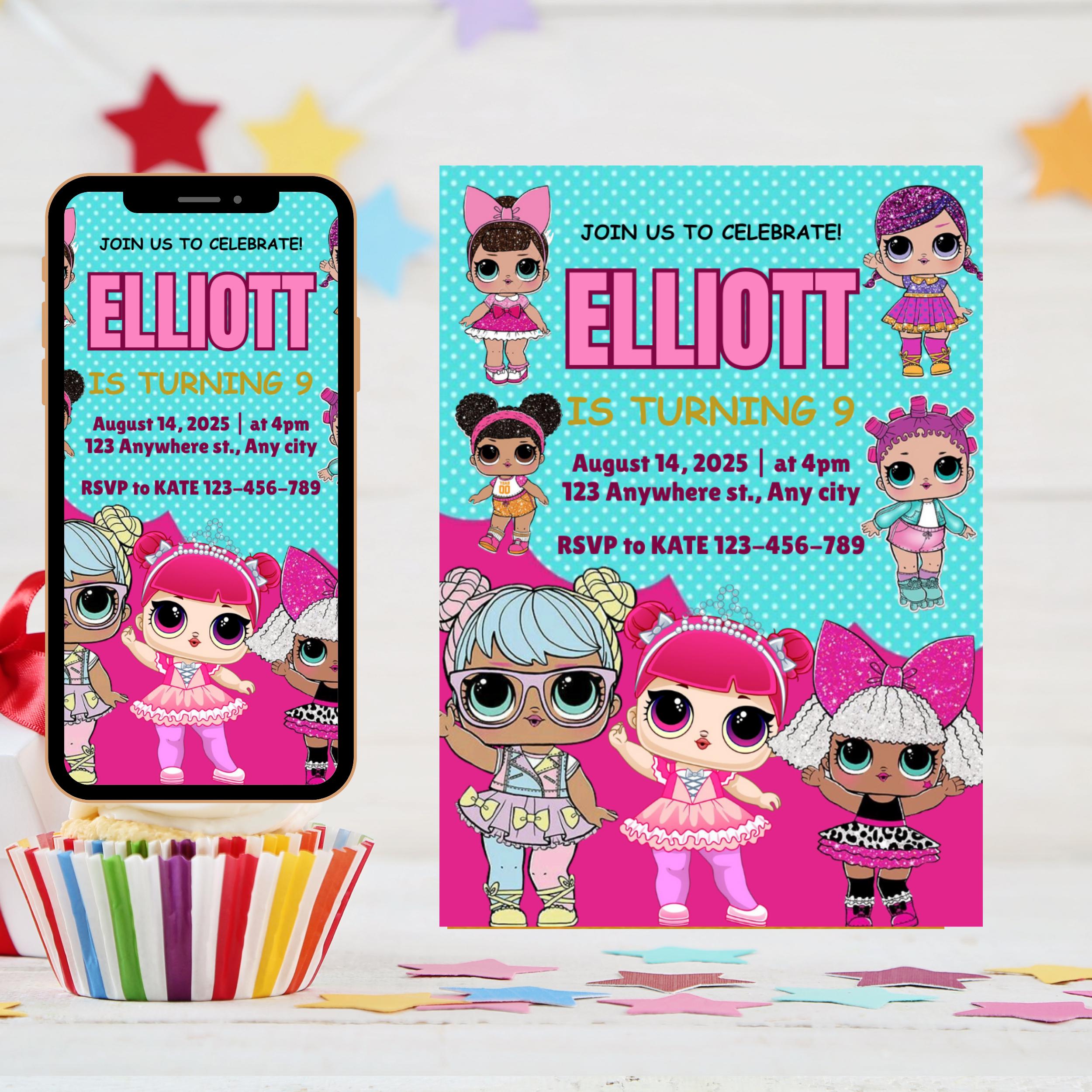 Little Doll Birthday Invitation, Pink Doll Birthday Party Invitation, doll Invitation Kid Birthday, Little Pink Doll Birthday Invitation